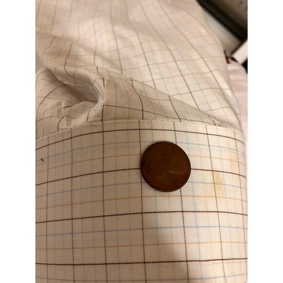 Jos. A Bank Dress Shirt Mens 17.5, 34 White with Brown/Blue Pattern, Travelers - Picture 6 of 6